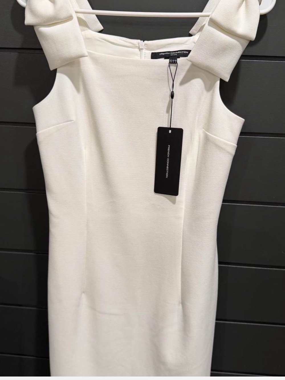 French Connection White Sleeveless Bow-Shoulder Midi Sheath Dress